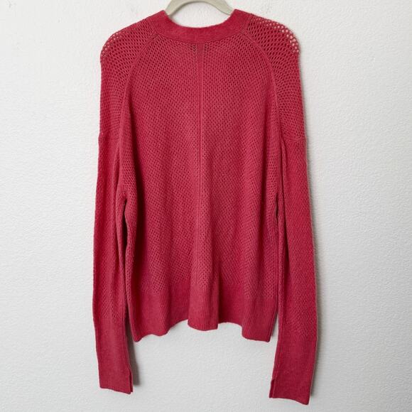 [Michael Stars] Pink Wool Blend Open Knit Cozy V-Neck Cardigan Sweater Sz Large - Picture 2 of 11